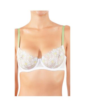 Huit Dance Des Fleurs Embroidered Mesh Underwire Bra - White