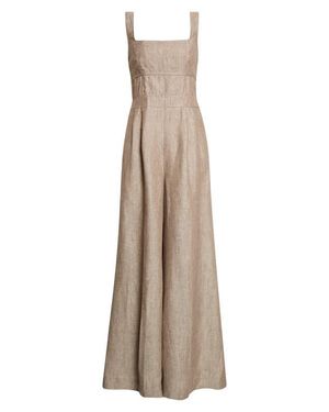 Reiss Flora Wide Leg Linen Romper - Natural