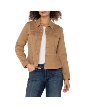 Liverpool Los Angeles Peplum Twill Trucker Jacket - Natural