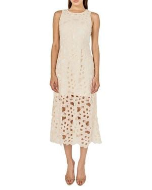 Endless Rose Pearl Floral Lace Midi Dress - Natural