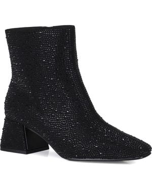 Lady Couture Rhinestone Block Heel Bootie - Black