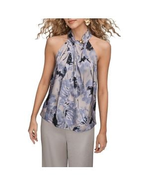 Donna Karan Floral Print Halter Top - Blue