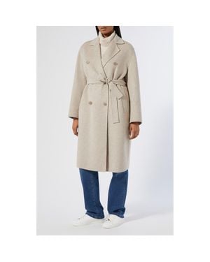 Marina Rinaldi Palio Double Breasted Stretch Virgin Wool Coat - Natural