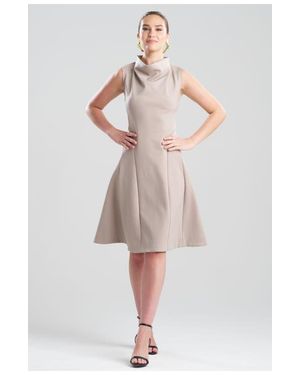 Natori Techno Crepe Fit & Flare Funnel Neck Dress - Natural