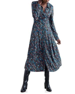 Seasalt Cornwall Coastline Print Long Sleeve Organic Cotton Blend Shirtdress - Blue