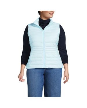 Lands' End Plus Size Wanderweight Packable Down Vest - Blue