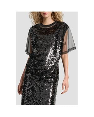 DKNY Layered Mesh Sequin Top - Black