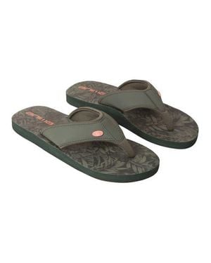 Animal Swish Leaf Print Flip Flops - Green