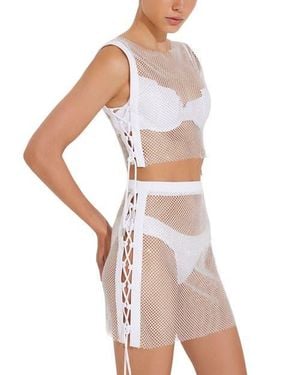 Moeva Alejandra Rhinestone Details Mesh Skirt - White