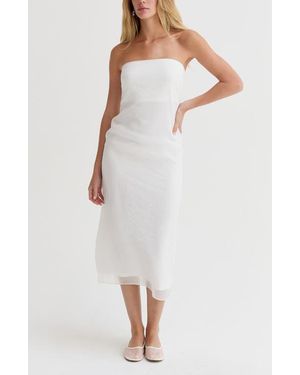Crescent Organza Tube Midi Dress - White