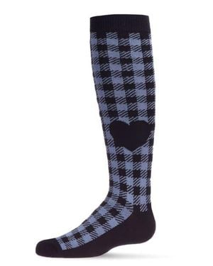 Memoi Gingham Heart Knee High Sock - Blue