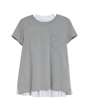 Sacai Mixed Media Pleated Poplin & Jersey Pocket T-Shirt - Gray