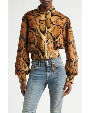 Stella McCartney Cloud Leopard Crop Velveteen Bomber Jacket - Blue
