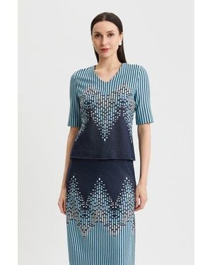 Ming Wang Linear Ombre Soft Knit Top - Blue