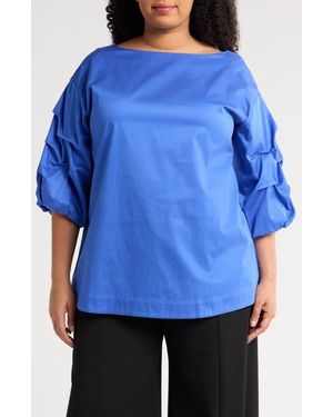 Harshman Balia Cotton Popover Top - Blue