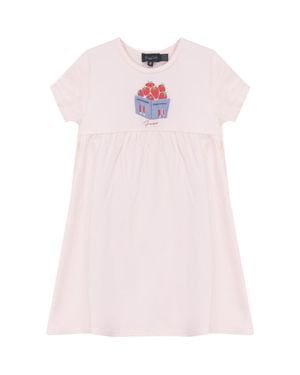 Puddles Strawberry Box Puff Artwork Cotton Spandex Dress - Pink