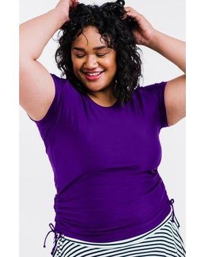Calypsa Plus Size Short Sleeve Adele Swim Top - Purple