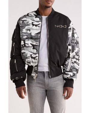 Nothing Grows Overnight Mixed Media Studded Bomber Jacket - Black