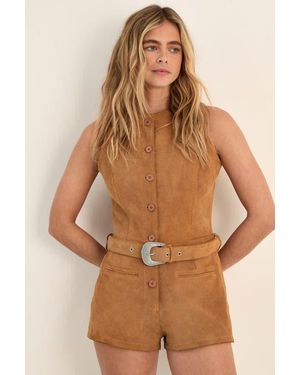 Nasty Gal Real Suede Western Belted Playsuit - Brown