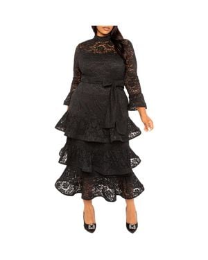 Buxom Couture Tiered Lace Long Sleeve Maxi Dress - Black