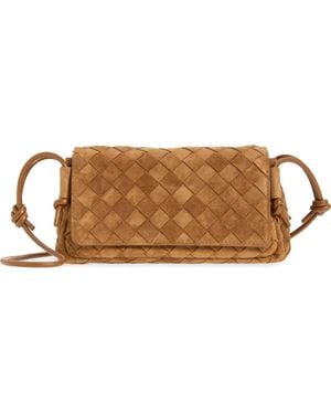 Bottega Veneta Notturno Intrecciato Suede Crossbody - Brown
