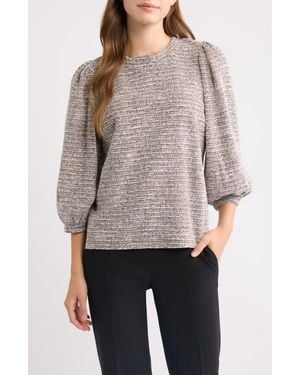Anne Klein Boucle Knit Balloon Sleeve Top - Gray
