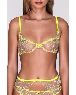 Fleur du Mal Etoile Embroidered Balconette Bra - Green