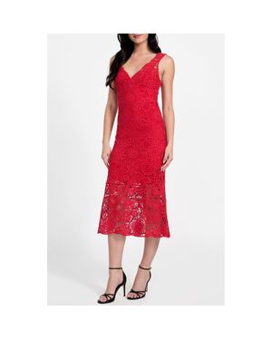 Guess Rosalia Floral Lace Midi Dress - Red