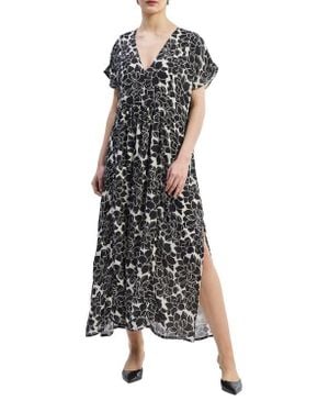 REISTOR Deep V-Neck Maxi Dress With Front Gathers - White