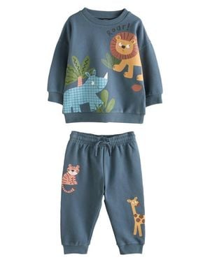Next Kids' Safari Cotton Blend Sweatshirt & Sweatpants Set - Blue