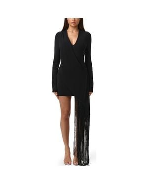 Naked Wardrobe Slinky Fringe Detail Long Sleeve Minidress - Black