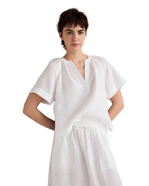 Haven Well Within Linen Gathered V-Neck Top - White