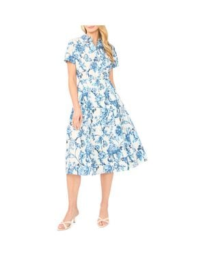 Ted Baker Rory Floral Short Sleeve Cotton Midi Shirtdress - Blue