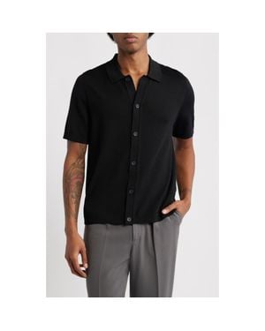 Open Edit Short Sleeve Button-Up Cardigan - Black