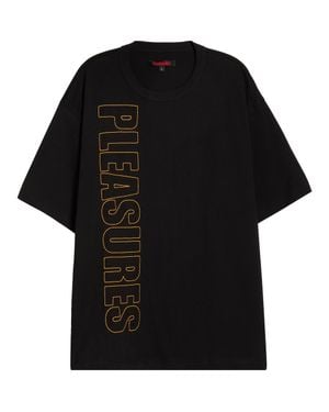 Pleasures Outline Embroidered Logo Heavyweight Cotton T-Shirt - Black