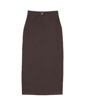 Ulla Maija Maxi Fly Front Straight Pocket Skirt - Brown