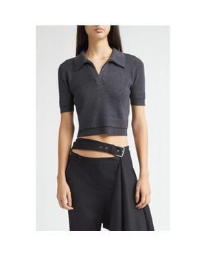 Monse Doubled Crop Merino Wool Polo - Black