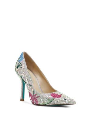 Betsey Johnson Brice Crystal Floral Pump - White