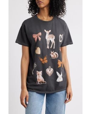 THE VINYL ICONS Vintage Animals Cotton Graphic T-Shirt - Black