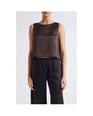 Leset Barb Lace Trim Sleeveless Satin Top - Black