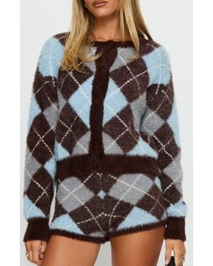 Princess Polly Kenlea Argyle Cardigan - Gray