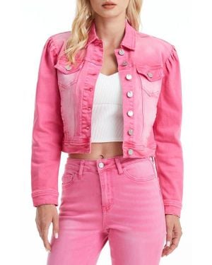 Bayeas Puff Shoulder Crop Denim Jacket - Pink