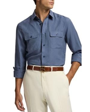 Ralph Lauren Silk & Linen Button-Up Shirt - Blue