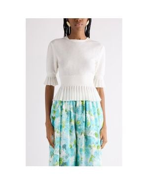 Chloé Ruffle Prim Pointelle Crop Wool Sweater - White