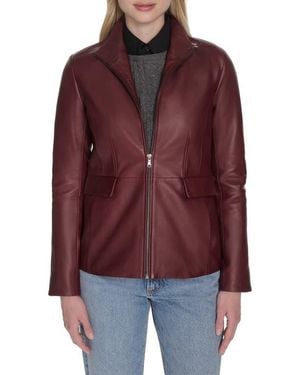 Cole Haan Wing Collar Leather Jacket - Red