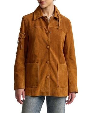 Avec Les Filles Floral Suede Shirt Jacket - Brown