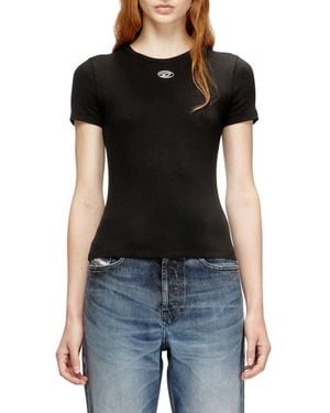 DIESEL T-Ele-Long-Od Metallic Oval D Cutout Rib T-Shirt - Black