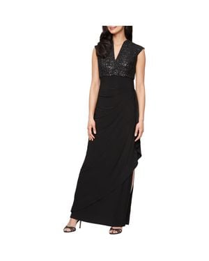 Alex Evenings Sequin Corded Lace Bodice Empire Waist Gown - Black