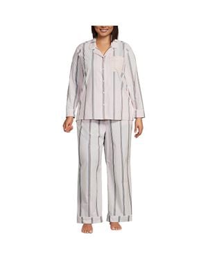 Lands' End Cotton Poplin 2 Piece Pajama Set - Gray
