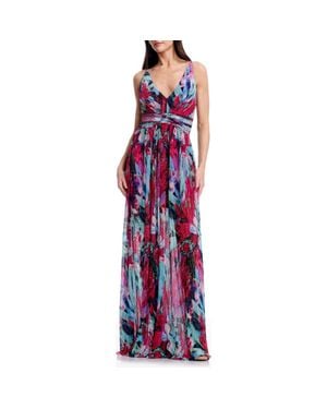 Dress the Population Taylor Metallic Floral Plissé Gown - Purple